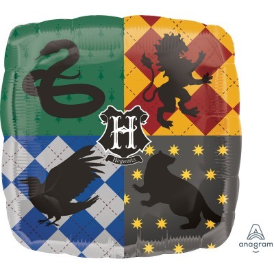 Balão quadrado Mylar com símbolos das quatro casas de Hogwarts
