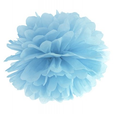 Pom-pom azul de papel de seda em fundo branco