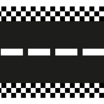 Faixa preta com linhas brancas e padrão quadriculado preto e branco