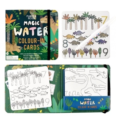 Conjunto de cartões para colorir com desenhos de dinossauros e plantas