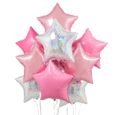 Balões em forma de estrela rosa e prateado
