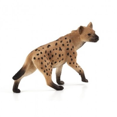 Figura de hiena com manchas negras sobre fundo branco