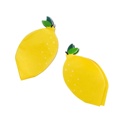 Sacos reutilizáveis em forma de limão amarelo com folhas verdes