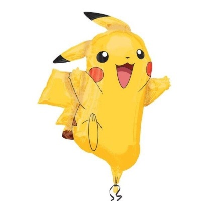 Balão amarelo metálico em forma de Pikachu sorridente