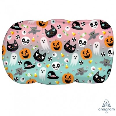 Almofada retangular com padrão colorido de Halloween e logo anagram