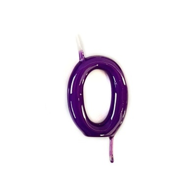 Vela de aniversário número 0 roxa com suporte branco