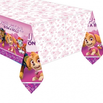 Toalha de mesa descartável com personagens da Patrulha Pata em rosa