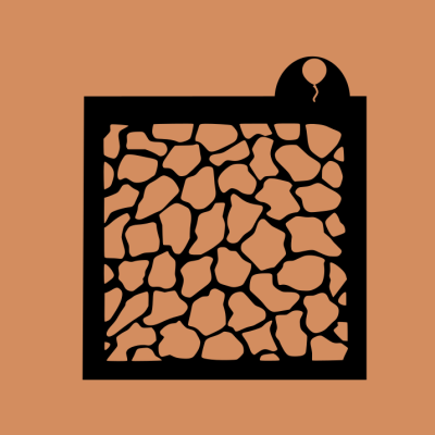 ícone quadrado com padrão irregular castanho e balão no canto