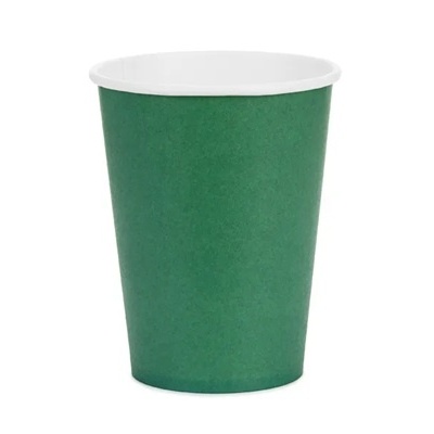 Copo descartável de papel verde com interior branco