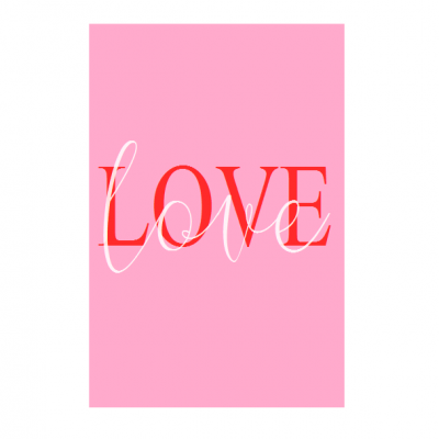 Cartaz cor-de-rosa com a palavra LOVE em vermelho e branco