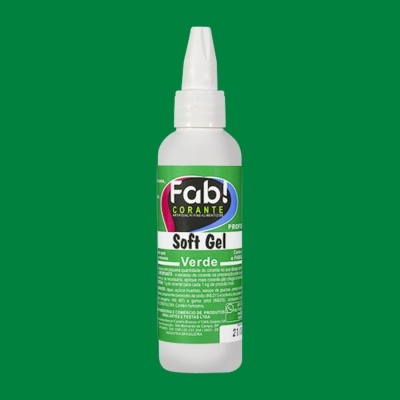 Frasco de corante em gel verde Fab com tampa branca e rótulo colorido
