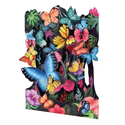Cartão 3D decorativo colorido com borboletas e flores
