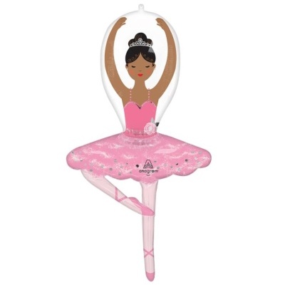 Balão em formato de bailarina com vestido cor-de-rosa e tiara prateada