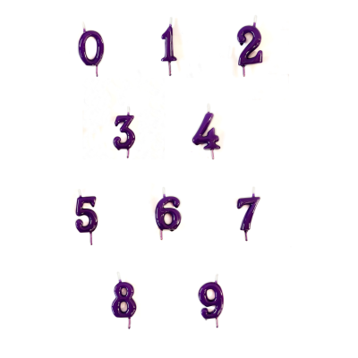 Velas de aniversário em forma de números roxos metálicos