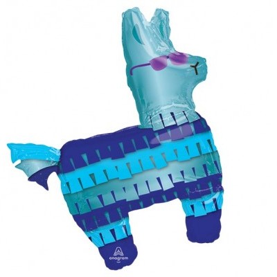 Balão foil com formato de burro/lhama azul com óculos de sol roxos