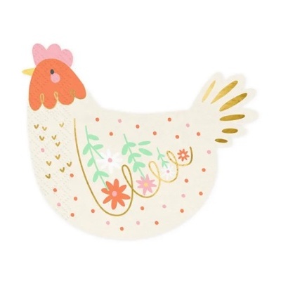 Prato decorativo em forma de galinha com padrão floral e pontilhado