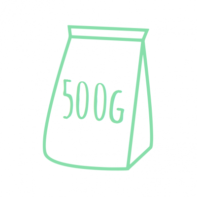 Embalagem de papel verde clara com texto 500G