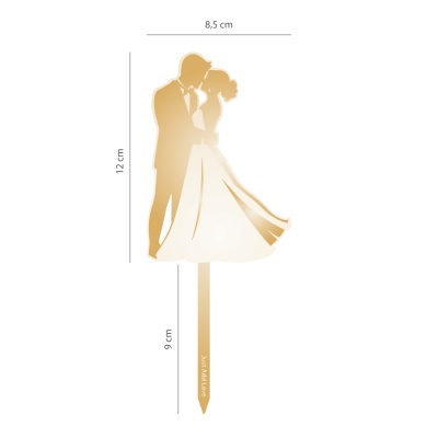 Topo de bolo acrílico dourado casal de noivos