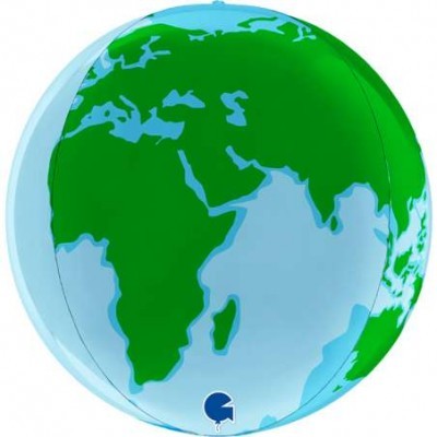 Bola insuflável com mapa do mundo em verde e azul