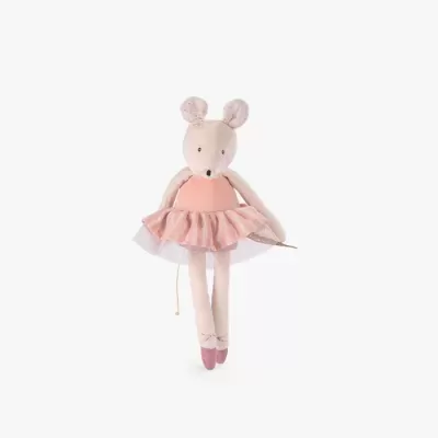 Boneca de peluche em forma de rato com vestido cor-de-rosa e saia de tule