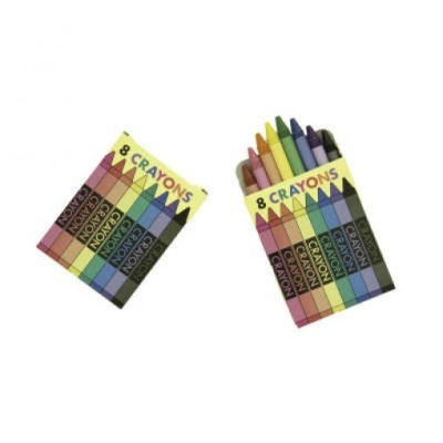 Conjunto de 8 lápis de cor em embalagem colorida com texto 8 CRAYONS