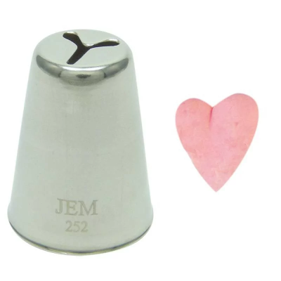 Bico de decoração metálico com inscrição JEM 252 e coração rosa