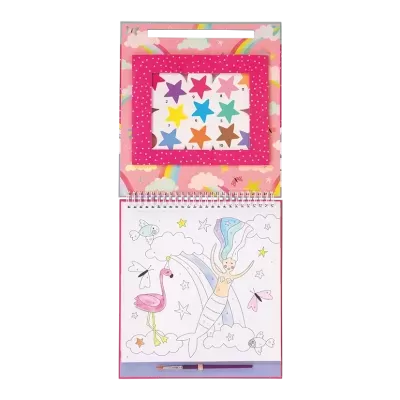 kit de pintura infantil com bloco para colorir e lápis de cera coloridos