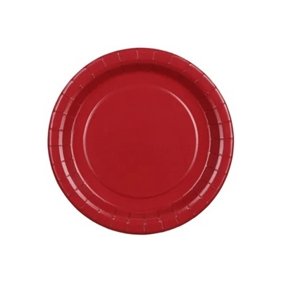 Prato descartável vermelho de papel visto de cima