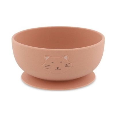 Tigela rosa de silicone com desenho de gato