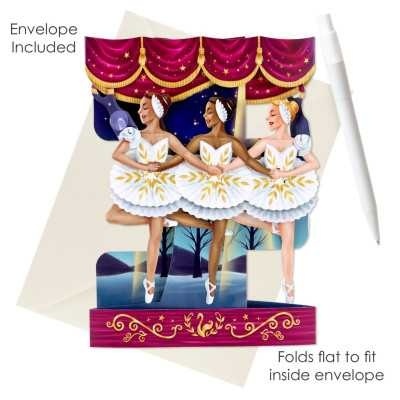 Cartão pop-up de bailarinas com envelope e caneta