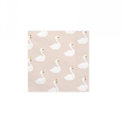 Guardanapo de papel com padrão de cisnes brancos em fundo cor-de-rosa