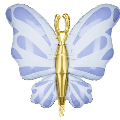 Balão metálico em forma de borboleta azul e dourado