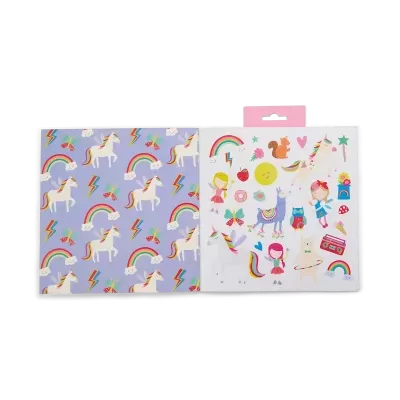 Conjunto de autocolantes coloridos com desenhos de unicórnios e arco-íris