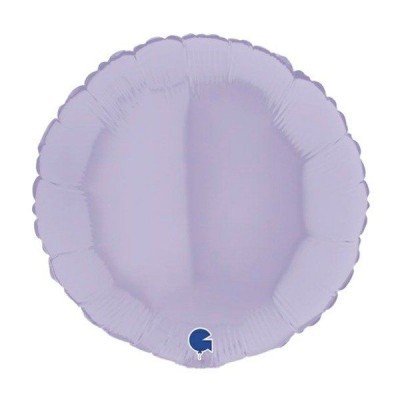 Balão redondo metálico lilás claro com detalhe azul e branco