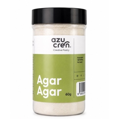 Frasco de Agar Agar com rótulo verde e branco e tampa preta