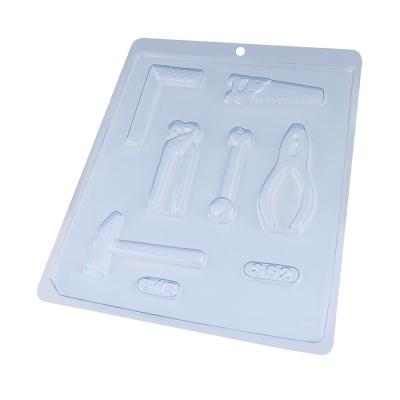 Molde transparente com formatos de ferramentas vazadas