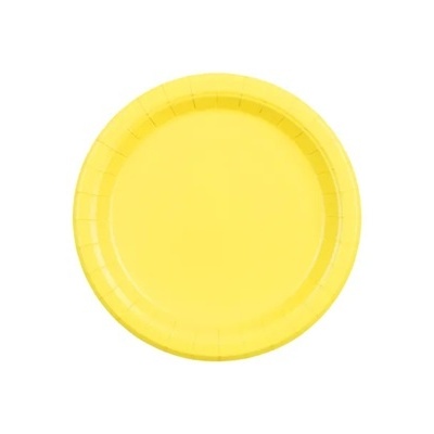 Prato descartável amarelo redondo