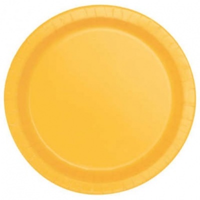 Prato descartável amarelo de papel com borda ondulada