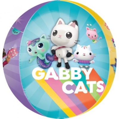 Bola de praia com personagens animados de gatos e texto GABBY CATS