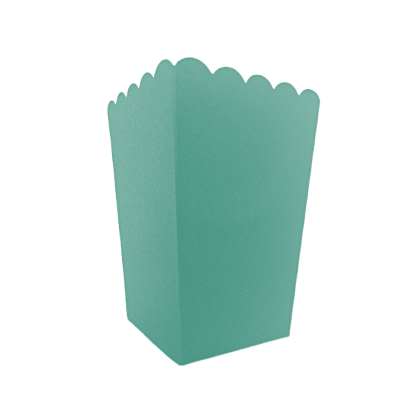 Embalagem de papel azul turquesa para pipocas com topo ondulado