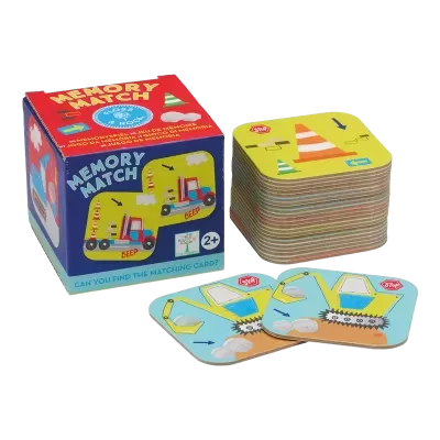 Jogo de memória com cartas ilustradas e caixa colorida