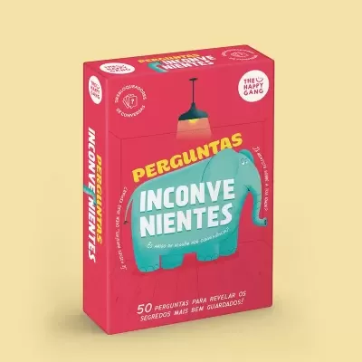 Caixa de jogo de cartas vermelho com elefante azul e texto em português.