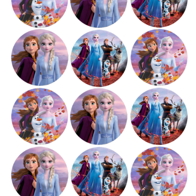 Autocolantes redondos com personagens do Frozen em vários cenários