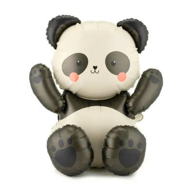 Balão em forma de panda branco e preto com bochechas cor de rosa