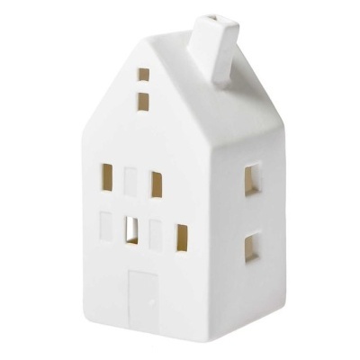 Miniatura de casa decorativa branca com janelas e chaminé