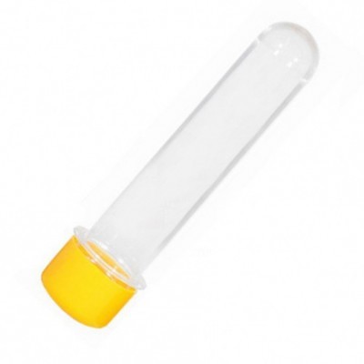 Frasco plástico transparente com tampa amarela