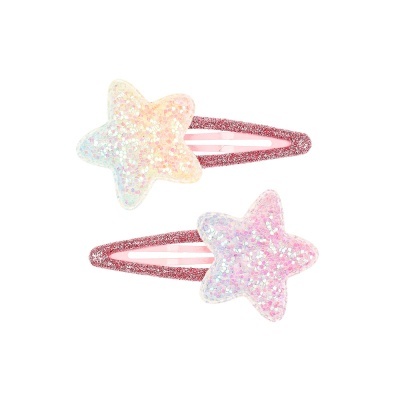 Par de molas de cabelo com estrelas glitter em rosa e branco