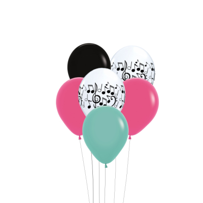 Balões coloridos com notas musicais e sólidas suspensos