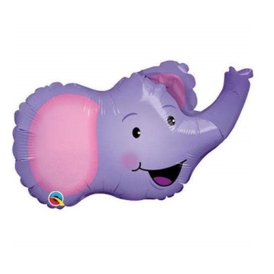 Balão de alumínio em forma de cabeça de elefante roxo e rosa com sorriso
