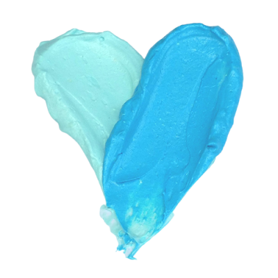 Amostras de creme azul claro e azul brilhante com textura cremosa